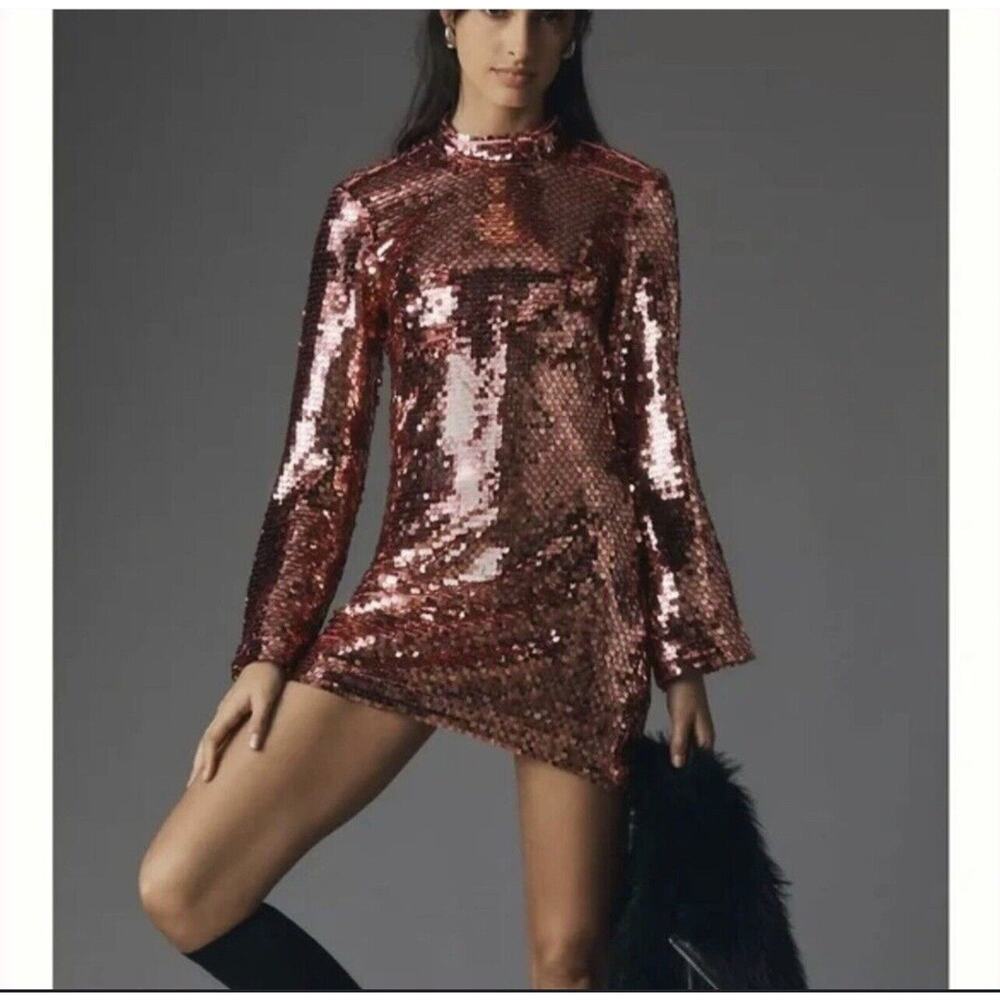 Anthropologie Red Sequin Mini Dress